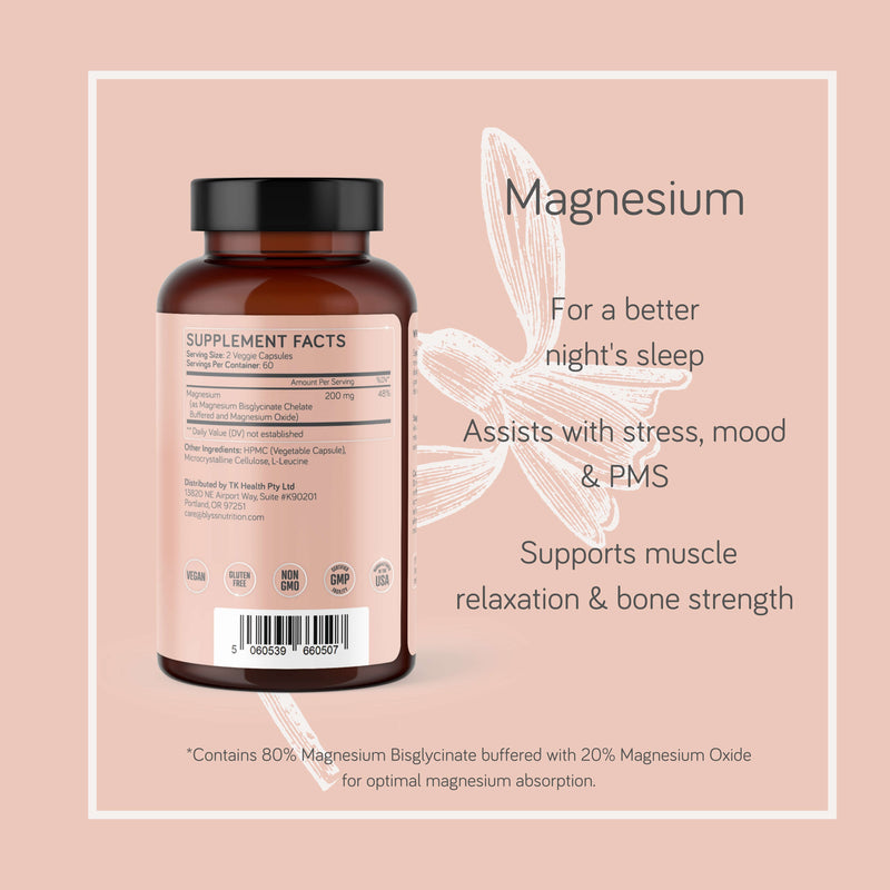 PMS, Headaches & Muscle Tension – Bioavailable Magnesium Glycinate 200mg - Supports Nerve Function, Relaxation & Sleep – 120 Capsules